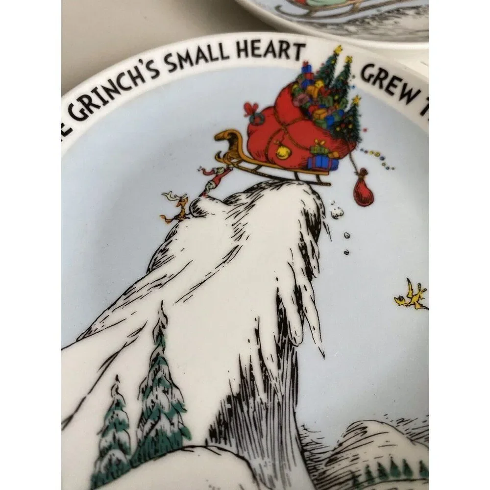 Dr Seuss The Grinch 65th Anniversary Set 4 Christmas Appetizer Plates Holiday 6”